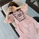 2色 ロングワンピース 刺繍 カジュアル ストライプ シャツワンピ レディース レッド ブルー ボヘミアン ダマスク柄 ミモレ丈 個性的 民族風 大きいサイズ ...