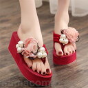 レディース サンダル スリッパ ビーチサンダル トングサンダル 夏 夏用 女性 厚底 アップ6cm パール 靴 シューズ ハイヒール 花柄 花付き 花飾り フラワー 手作り サマー かわいい きれいめ 滑り止め ビーサン おしゃれ 歩きやすい 履きやすい 通気性 可愛い 大人 海 水着