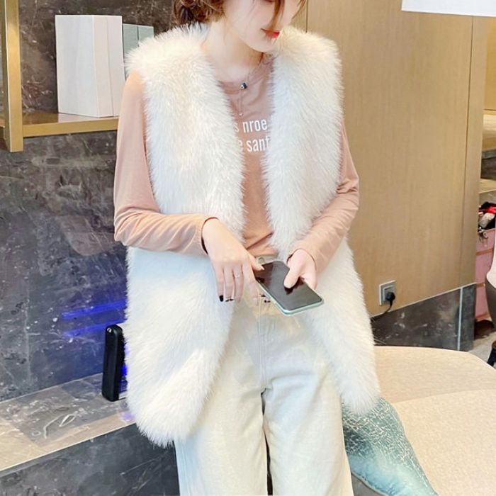 ベスト レディース ファーベスト オーバーサイズ ゆったり フェイクファー ミドル丈 ジャケット アウター エコファー羽織り 秋冬 ふわふわ もこもこ 大人リッチ アウター おしゃれ
