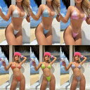 ビキニ セクシー ブラジリアン 水着 レディース キラキラ ラメ 三角ビキニ 紐 かっこいい マイクロビキニ 蛍光 ピンク 緑 グリーン オレンジ 紫 パープル 黒 白 水色 無地 ホルターネック グリッター セパレート 海外 モデル ヘルシー きれいめ