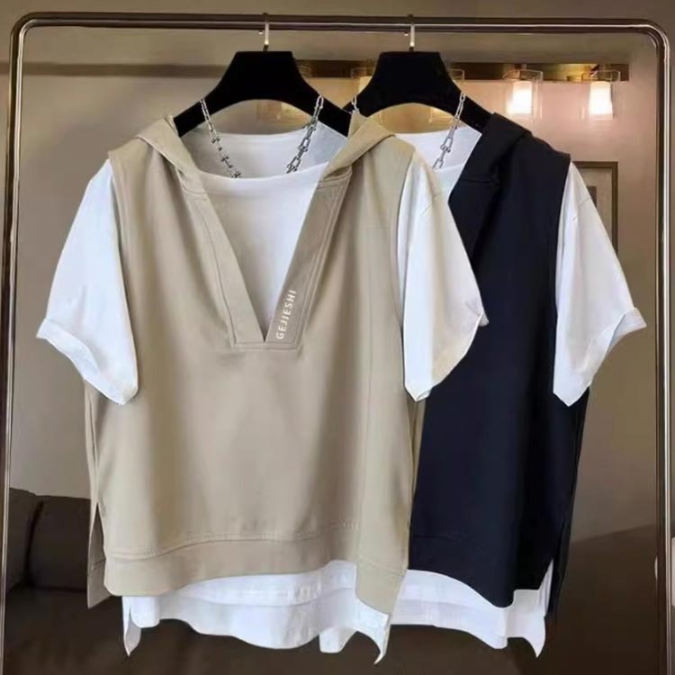 Tシャツ サイドスリット フード付きtシャツ 夏 カットソー メンズ フード付き パーカー おしゃれ トップス 大きいサイズ 半袖 半袖tシャツ レイヤード風 レディース プルオーバー 夏服 重ね着風