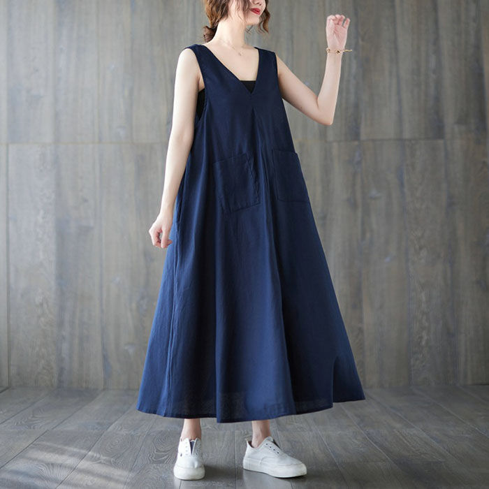 サロペットスカート ジャンパースカート ワンピース レディース キャミワンピース 重ね着 ジャンスカ ゆったり キャミワンピ ガーゼ 綿麻 ロングワンピース オールインワン サロペット 無地 マキシ丈 オーバーサイズ 体型カバー 春 夏 母 プレゼント 20代 30代 40代