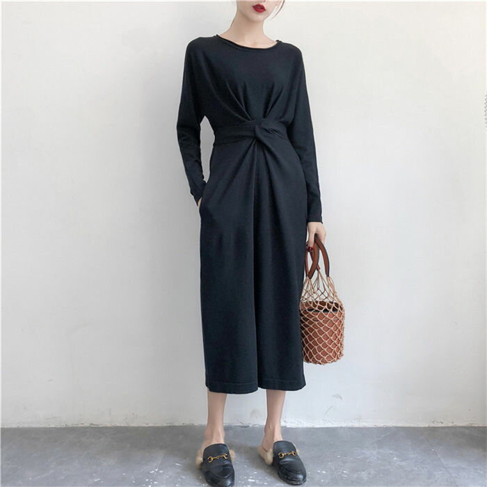 ワンピース ロングワンピース レディース 秋 春 長袖 マキシワンピース クルーネック ハイウェスト こなれ感 Aライン ワンピース シンプル 着痩せ 無地 シャツワンピース シンプル 体型カバー 通勤 大人 きれいめ カジュアル オフィス プレゼント 20代 30代 40代 50代