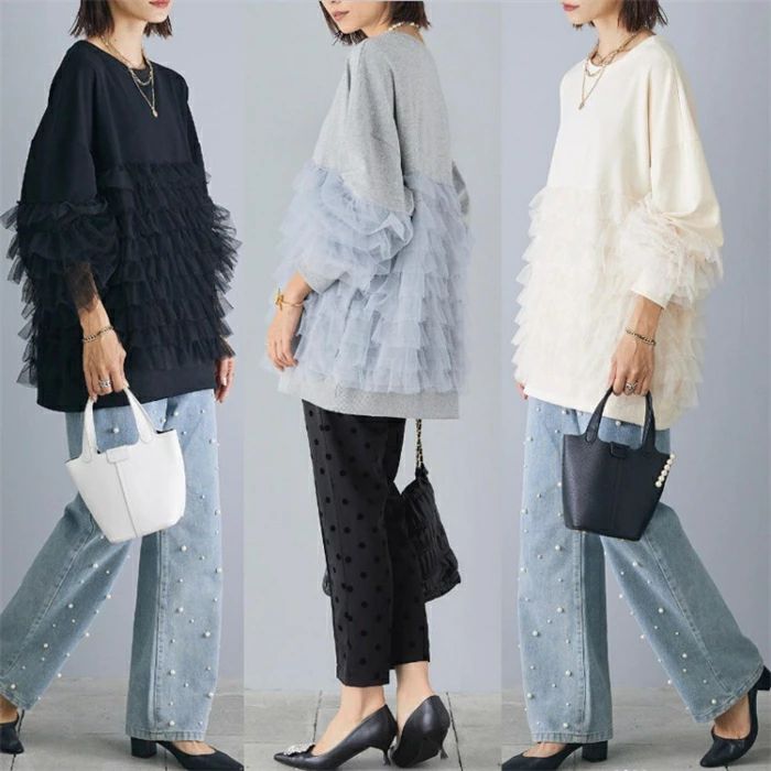 【送料無料】チュール ドッキング ビスチェ風 ニット トップス レディース ニットトップス セーター プ..