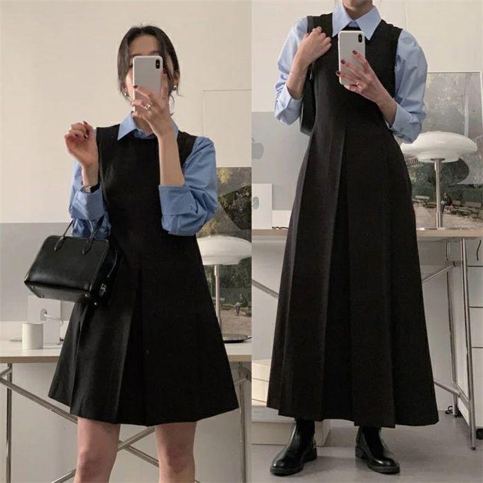 ジャンパースカート キャミワンピース サロペット ワンピース レディース 秋 プリーツ プリーツワンピース 黒 ベーシック ゆったり 無地 体型カバー 大きいサイズ キャミ ロングワンピース ロング丈 キャミソール オールシーズン 春夏秋冬 送料無料