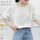 ブラウス レディース トップス レース 半袖 ドルマントップス 夏 五分袖 プルオーバー Tシャツ 花柄 透かし彫り シースルー ドルマンスリーブ 透け感 綿1...