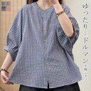 ブラウス シャツブラウス 半袖シャツ レディース 前開き 体型カバー ゆったり 大きいサイズ オーバーサイズ 半袖 チェック柄 ドルマン きれいめ オフィス レ...