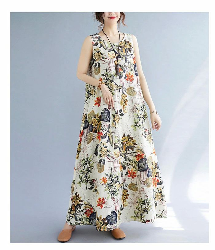ワンピース マキシワンピース レディース ロングワンピース ワンピース 夏 花柄 フレアワンピース キャミソール ロング丈 綿麻 リネン 春夏 ロング リネン マキシ丈 大きいサイズ 体型カバー ゆったり 花 ノースリーブ