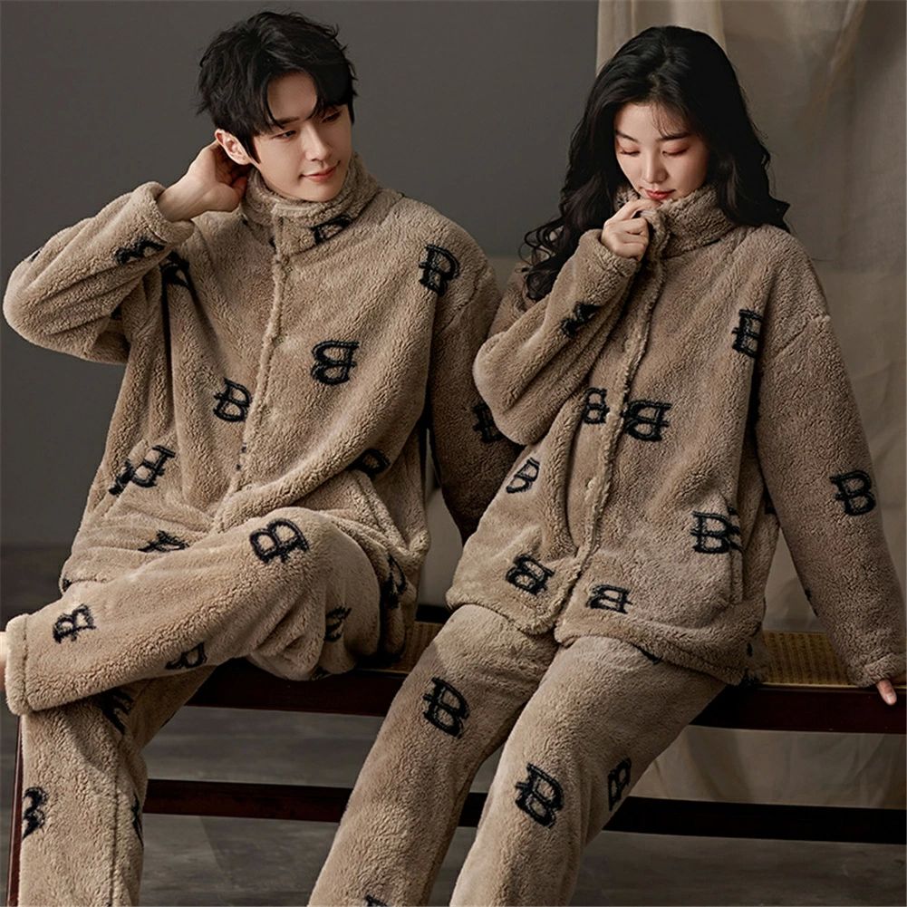 ペアパジャマ 冬 モコモコ 男女2着 セット 長袖 前開き スタンド襟 韓国風 ファッション カップル ペア ルームウェア ペア パジャマ 夫婦 もこもこ メンズ ペアパジャマ カップル 秋冬 結婚祝い プレゼント ペアパジャマ カップル お揃い ギフト ルームウェア 部屋着
