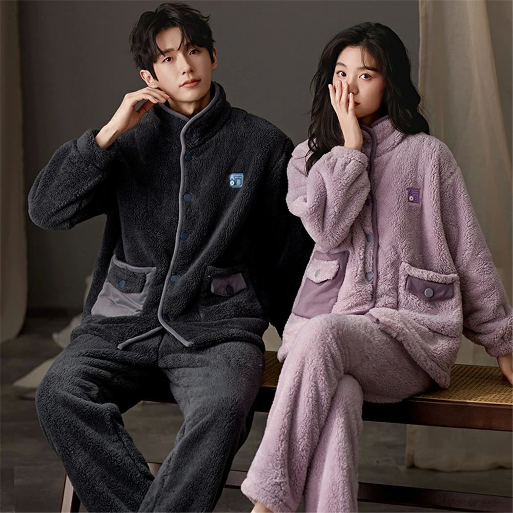 ペアパジャマ 冬 モコモコ 男女2着 セット 長袖 前開き 韓国風 カジュアル ファッション カップル ペア ルームウェア ペア パジャマ 夫婦 もこもこ メンズ ペアパジャマ カップル 秋冬 結婚祝い プレゼント ペアパジャマ カップル お揃い ギフト ルームウェア 部屋着