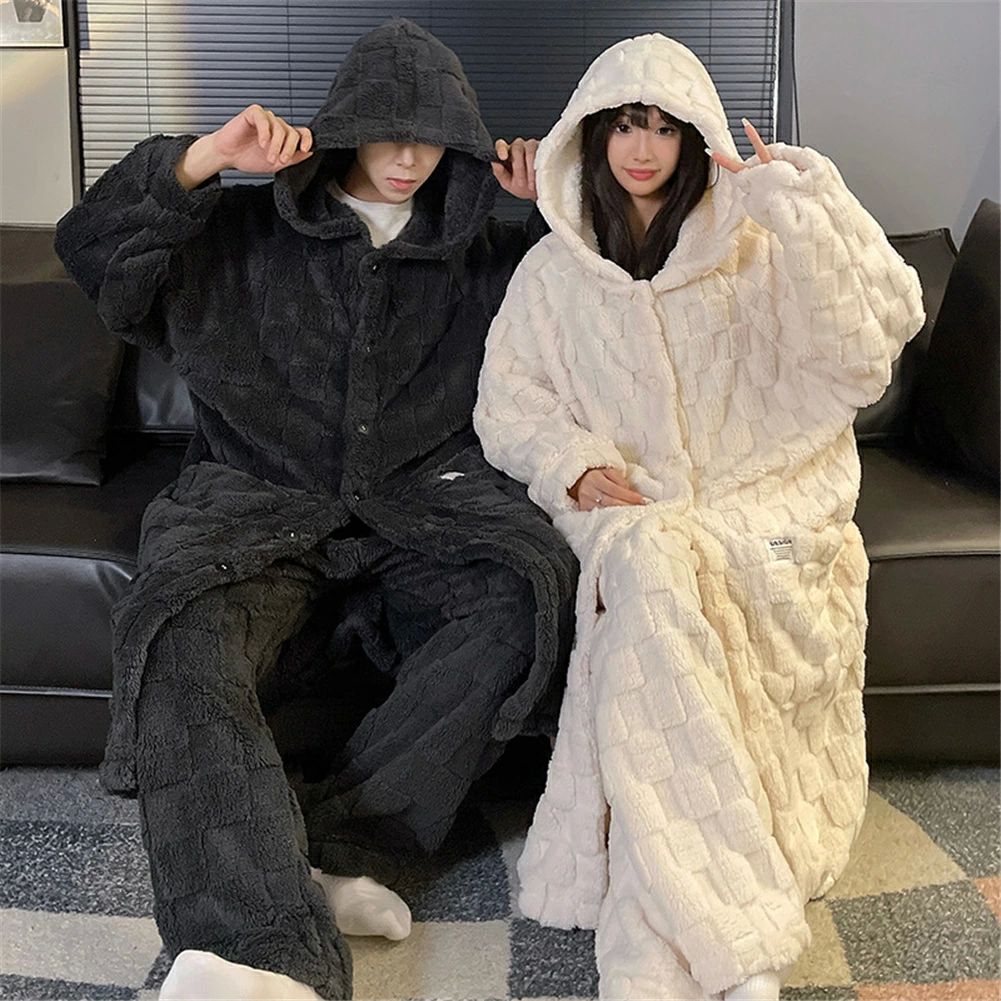 ペアパジャマ 冬 モコモコ 男女2着 セット 長袖 前開き ロング丈 無地 カップル ペア ルームウェア ペア パジャマ 夫婦 もこもこ メンズ ペアパジャマ 秋 結婚祝い プレゼント ペアパジャマ カップル お揃い プレゼント ギフト ルームウェア モコモコ 部屋着