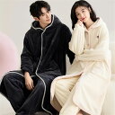 ペアパジャマ 冬 モコモコ 男女2着 セット 長袖 前開き ロング丈 フード付き シンプル カップル ペア ルームウェア ペア パジャマ 夫婦 もこもこ メンズ...