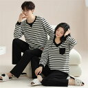 ペア パジャマ 長袖 男女2着 セット 秋 冬 ボーダー Vネック 柔らかい カップル ペア ルームウェア 結婚祝い プレゼント カップル ペア パジャマ 冬 ...
