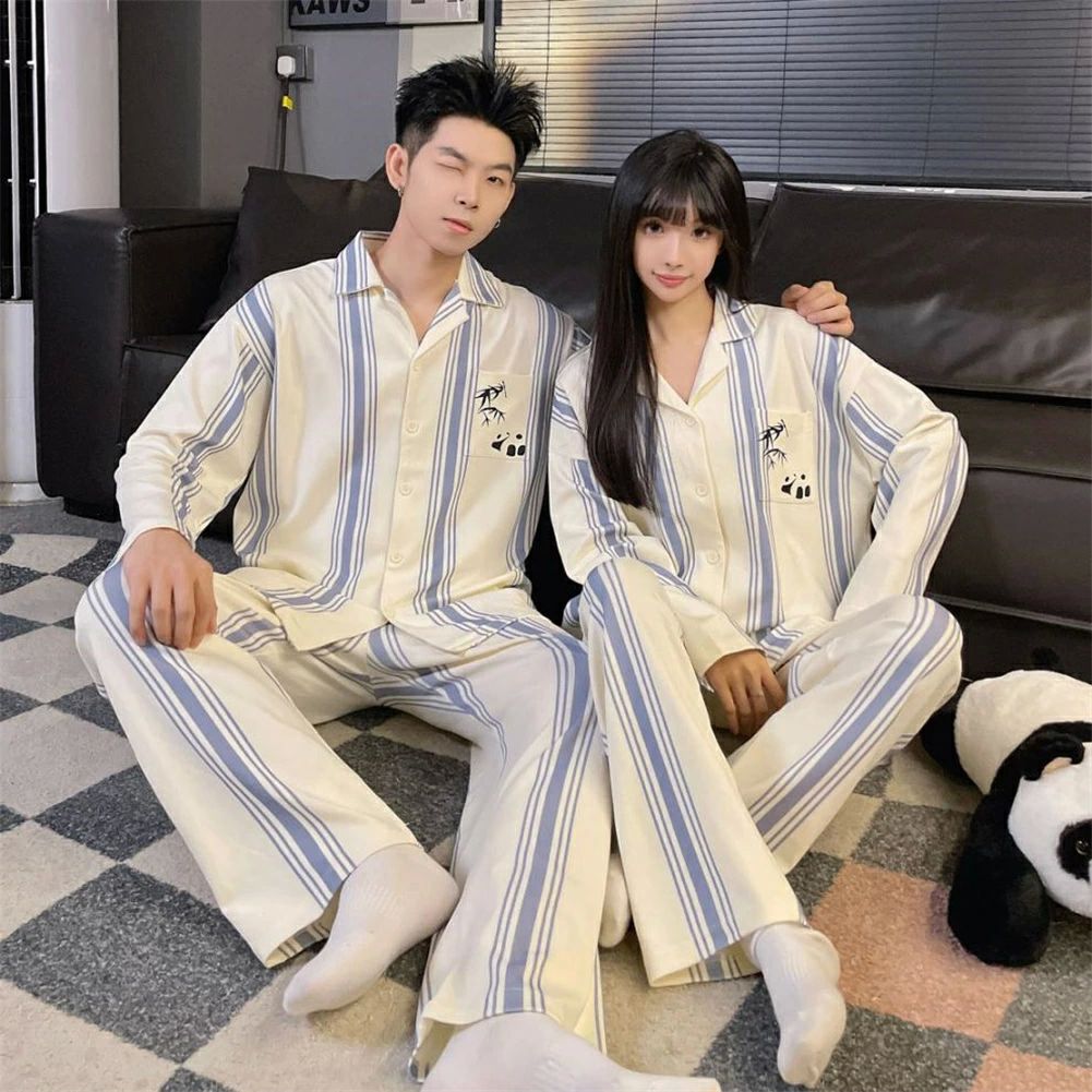 ペア パジャマ 長袖 男女2着 セット 秋 冬 前開き パンダ ストライプ ファッション ペア ルームウェア 結婚祝い プレゼント カップル ペア パジャマ 冬 ギフト 上下 セット 部屋着 春秋 パジャマ ペア 長袖 ペアルック おそろい メンズ パジャマ 記念日 プレゼント