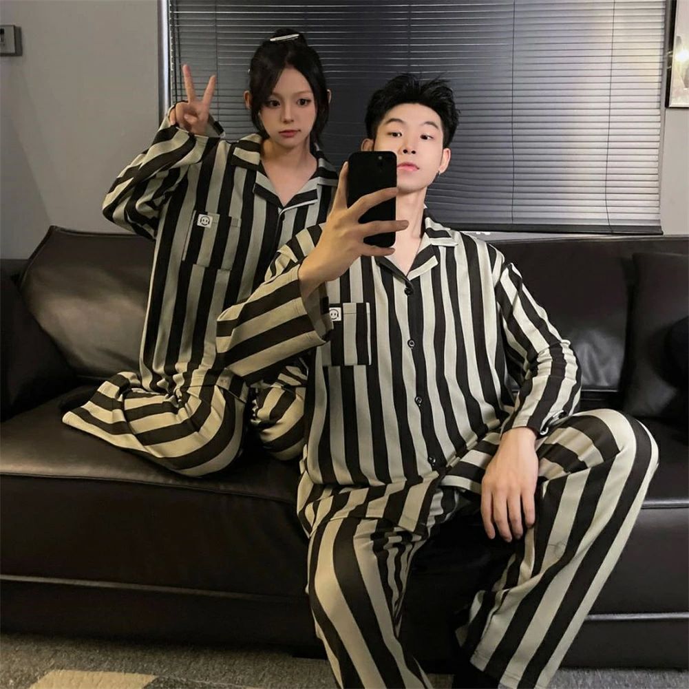 ペア パジャマ 長袖 男女2着 セット 秋 冬 前開き ストライプ おしゃれ ペア ルームウェア 結婚祝い プレゼント カップル ペア パジャマ 冬 ギフト 上下 セット 部屋着 春秋 パジャマ ペア 長袖 ペアルック おそろい メンズ パジャマ 記念日 プレゼント