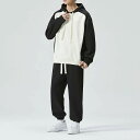 上下セット メンズ ジャージ セットアップ パッチワークスタイル ゆったり パーカー 男性用 おしゃれ スウェットシャツ スウェットパンツ 長袖 春 秋 大きい...