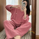 ルームウェア 上下セット 部屋着 もこもこ レディース 冬 着る毛布 ふわもこ クルーネック ルームウェア 無地 プルオーバー 秋冬 あったかい ふわふわ シン...