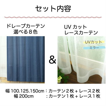 EO-杢調カーテン&レースカーテン4枚セット（全8色）【幅150cm×丈150〜220cm】