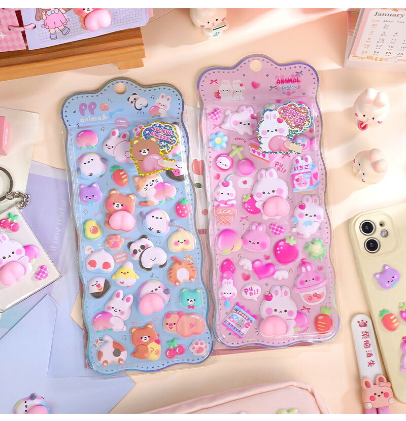 おしりぷにぷにシール 6枚セット 3dシール 3D立体ステッカー デコシール 可愛い シール帳 かわいい ぷくぷく キャラクター ストレス解消 発散 グッズ 動物 ふわふわ もちもち もっちりスクイーズ 玩具 おもちゃ 手芸用品 贈り物 DIY用 手帳用 子供 大人兼用 メール便送料無料 rainbowbridge-10001942 Rainbow Bridge サンプル画像3
