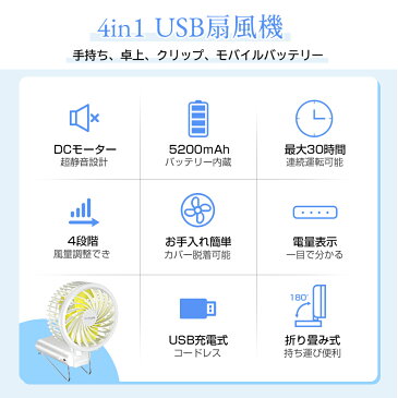 【5200mAh モバイルバッテリー内蔵】 ハンディファン ハンディ 扇風機 usb 卓上 充電式 ミニ 強風 静音 長時間連続使用 手持ち扇風機 小型 卓上扇風機 持ち運び便利 小型 軽量 おしゃれ 熱中症対策 ブラック ホワイト