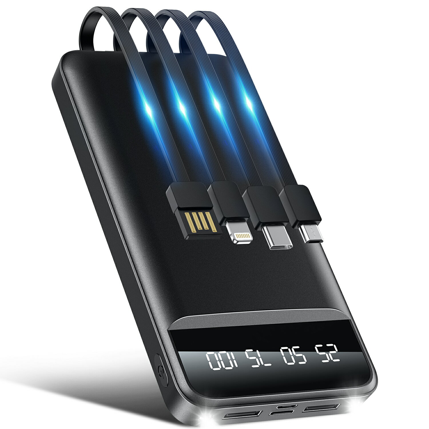 【P5倍&クーポンで⇒実質4,066円】 モバイルバッテリー 超大容量 40000mAh ケーブル内蔵