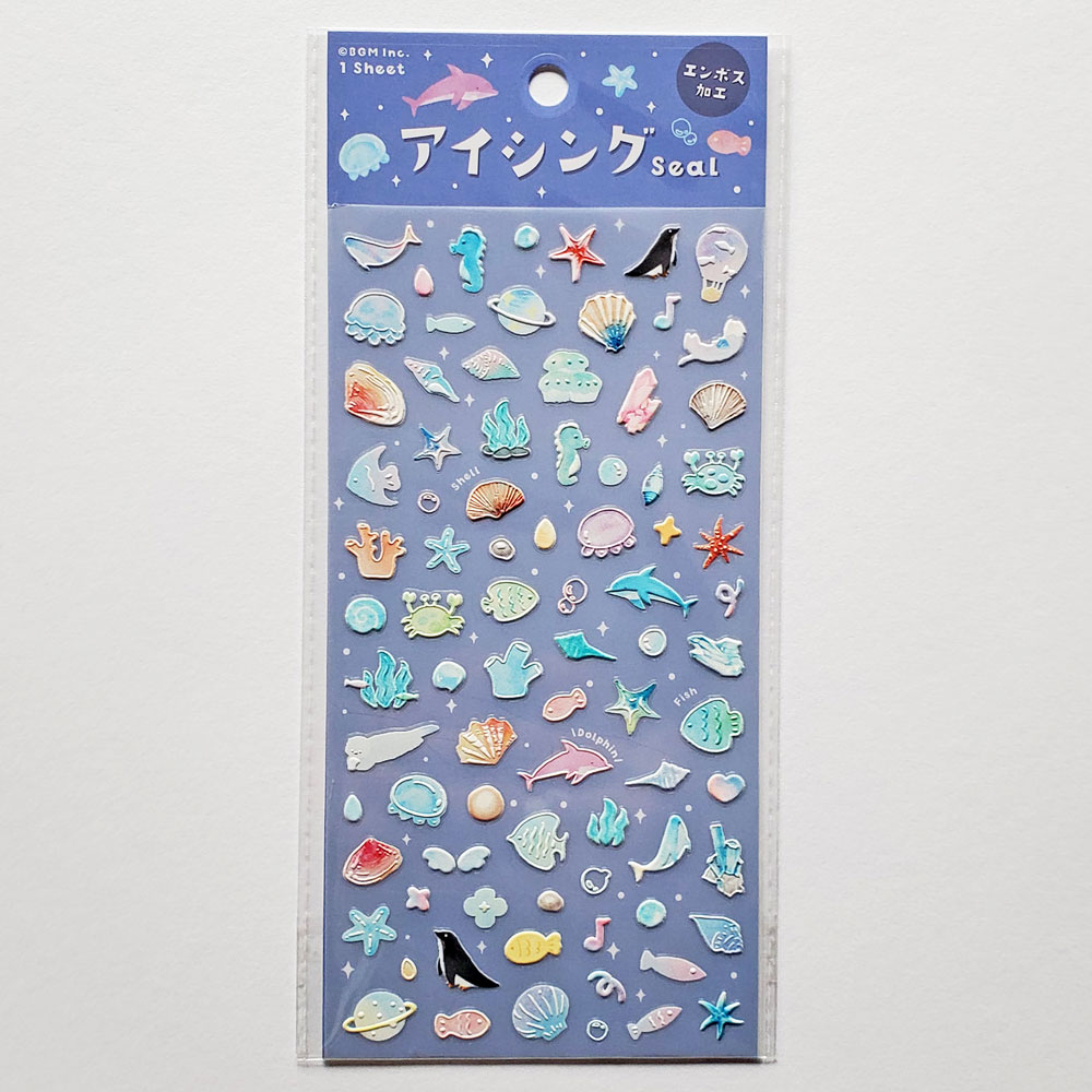 Rakuten - 【BGM】アイシングステッカーシール　海宙　海の生き物ブルー