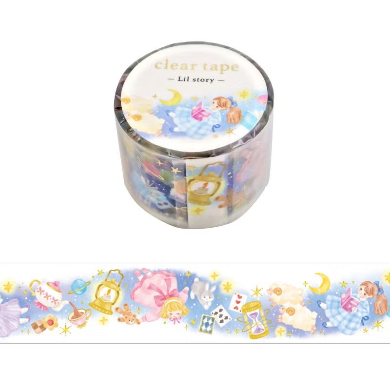 テープ幅:30mm×3m　　　中国製 透明マットPET・金ホット 水彩タッチのイラスト　女の子たちの日常を描いたデザインです
