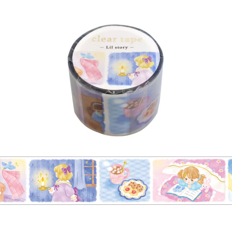 テープ幅:30mm×3m　　　中国製 透明マットPET・金ホット 水彩タッチのイラスト　女の子たちの日常を描いたデザインです