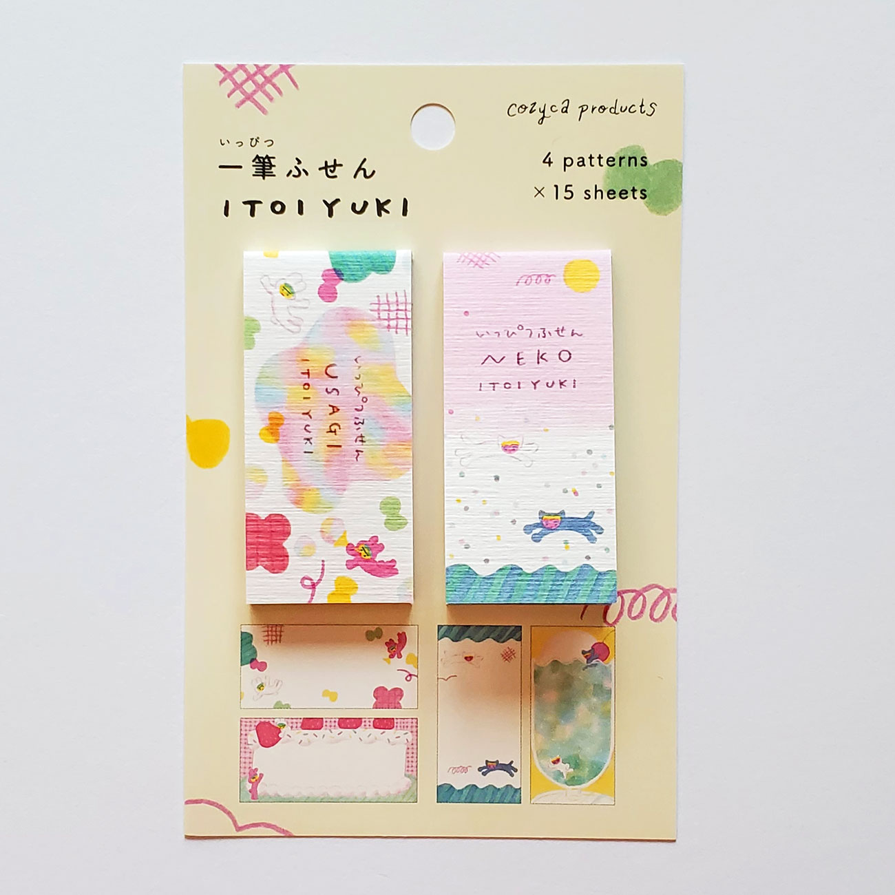 乐天商城 - 【文房具/ステーショナリー】いとい ゆき　一筆ふせん ミニ付箋セット　USAGI・NEKO