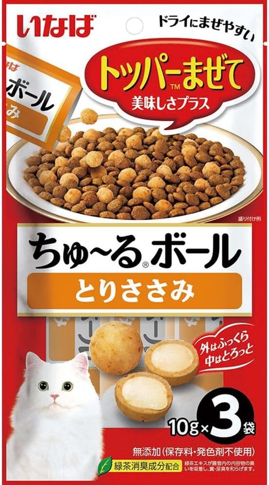 訳アリ期限切2026.4 いなば ちゅ〜るボール とりささみ 猫用(10g×3袋入)（パッケージシールのはがし跡等あり）（送料無料商品と同梱不可）[永42]