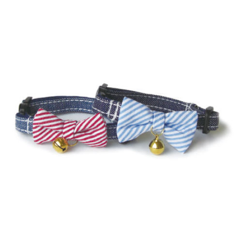 樂天商城 - ワールド商事 フェリークキャットカラーデニムリボン 【ブルー】 1個【メール便・送料無料・同梱不可】【タグ・（本体若干）鈴汚れありですが新品】店頭販売棚落ち分です。