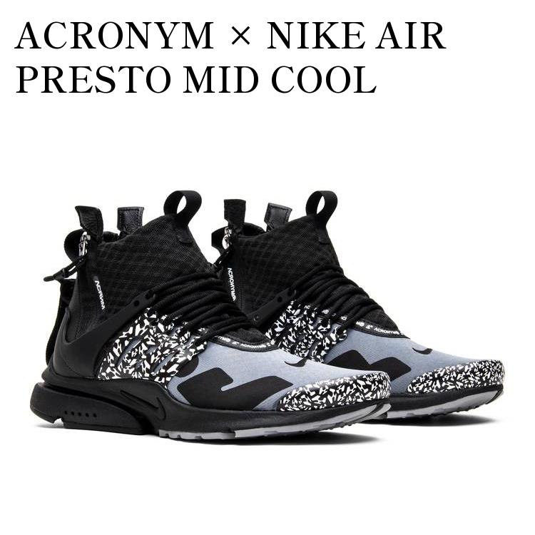 【お取り寄せ商品】ACRONYM × NIKE AIR PRESTO MID COOL GREY/BLACK アクロニウム × ナイキ エアプレスト ミッド クールグレー/ブラック AH7832-001