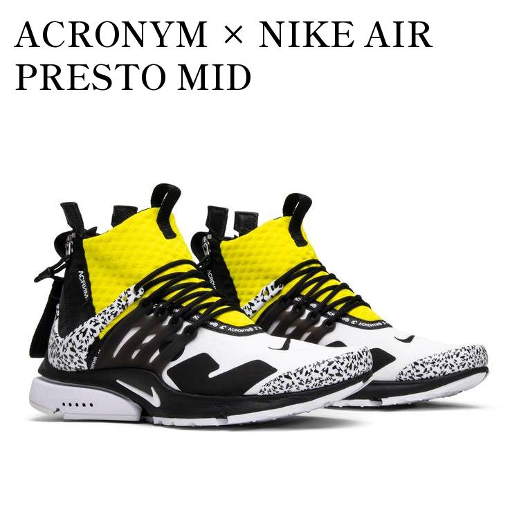 【お取り寄せ商品】ACRONYM × NIKE AIR PRESTO MID WHITE/BLACK/DYNAMIC YELLOW アクロニウム × ナイキ エアプレスト ミッド ホワイト/ブラック/ダイナミック イエロー AH7832-100