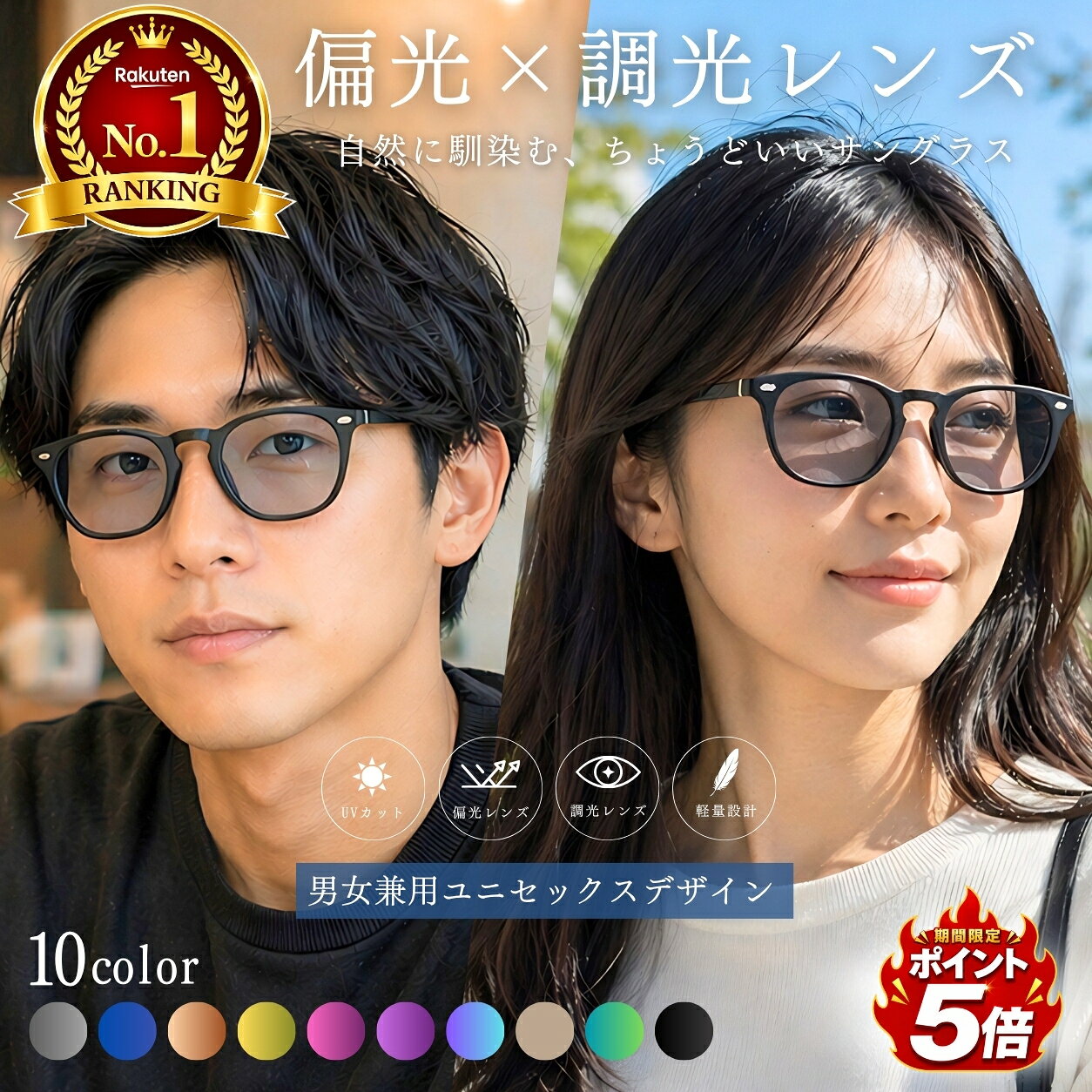 【タイムセール中！期間限定ポイント5倍！】【楽天週間ランキング1位受賞】 サングラス 偏光 調光 偏光サングラス 調…