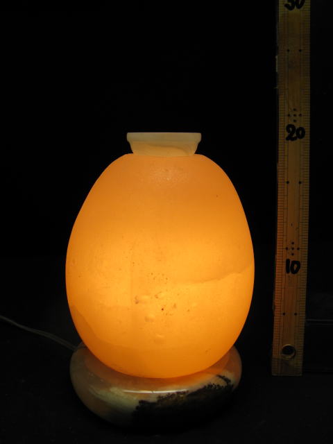 アロマ岩塩ランプ 【 ソルトランプ 】卵型 M51　（ヒマラヤ岩塩ランプ　台座：天然石） 電気用品安全法 認証PSEマーク付き