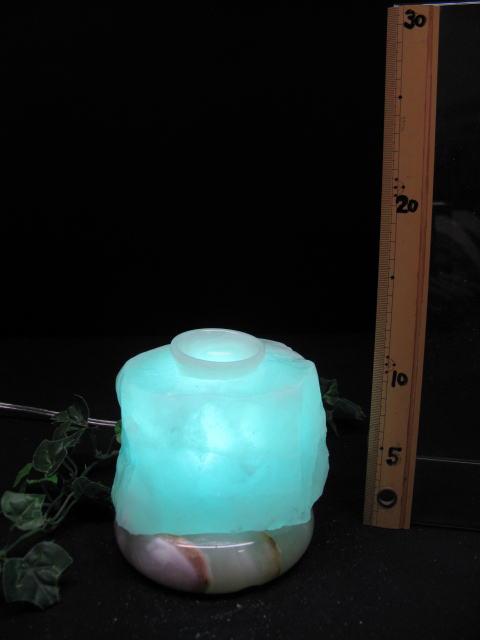 岩塩ランプ 【 ソルトランプ 】　ブルー516　（ヒマラヤ岩塩ランプ　台座：天然石） 電気用品安全法 ...
