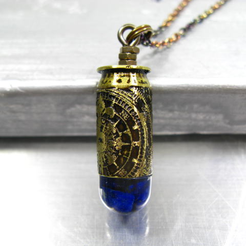 弾丸 ペンダント 薬きょう 彫刻 デザイン2【羅針盤古地図】【12mm弾45ACP】 薬莢 手作り ネックレス 実..