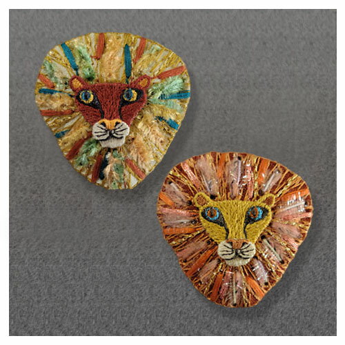 楽天スーパーSALE30％OFF［刺繍ブローチ］毛糸ライオン Made in japan刺繍、ブローチ、全面刺繍、立体..