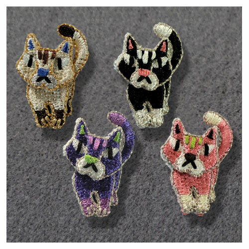 【刺繍ブローチ］ネコMade in japan、刺繍、ブローチ、全面刺繍、小さめサイズ、軽い、動物、ねこ