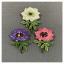 楽天スーパーSALE30%OFF【アネモネ】刺繍ブローチ、Made in japan、刺繍、ブローチ、全面刺繍、野花、軽い、立体、きれいな花、かわいい、フラワー、プレゼント
