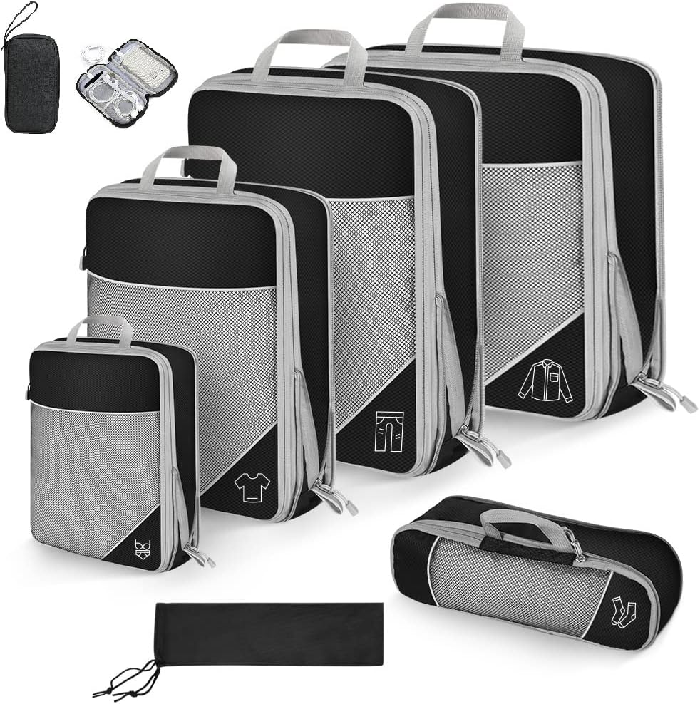 6点セット 超便利旅行圧縮バッグ ファスナー 圧縮で衣類スペース節約 軽量 出張 旅行 可変スペース 便利グッズ レッドブラック 旅行用圧縮袋 入院 お泊まりセット衣類仕分け 旅行 多機能 簡単圧縮 軽量のサムネイル