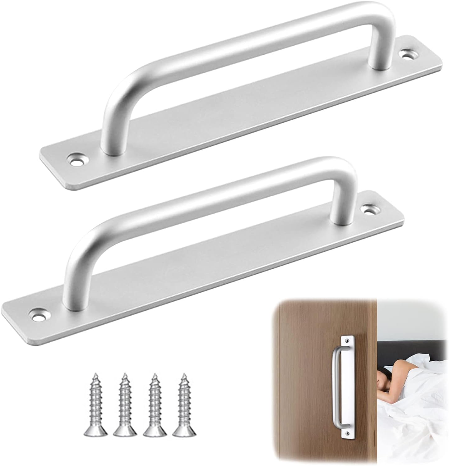 2個入 アルミニウム合金 ドアハンドル 取っ手 戸棚引きハンドル 扉 棚のツマミ 取手 バスルーム インテリア 大きいサイズ 金属 ドアノブ ネジ付き 納屋 引き戸 ドアハンドル プルハンドル クローゼット 家具 (180mm)