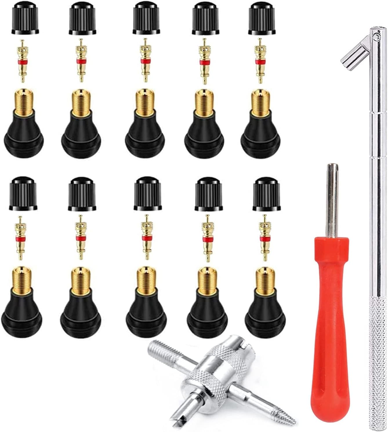 サムコス 修理用品セット タイヤバルブ ステムプラーツールセット 取り外しリムーバー メンテナンス ツールセット 23個入り TR412用 車バイク 修理用 タイヤエアバルブ装着ツール