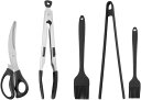 \マラソン限定★ポイント10倍/バーベキューツールセット BBQ 調理器具 5点セットステンレス鋼 シリコーン グリル器具 再利用可能 キッチンフードはさみ ト...