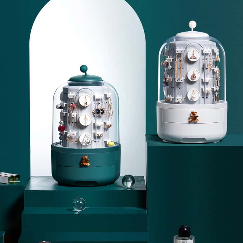 ジュエリーボックス アクセサリースタンド 360°回転 収納 大容量 ピアス リング ネックレス ジュエリー 収納ケース 透明カバー 防塵 引き出し 5段トレー...