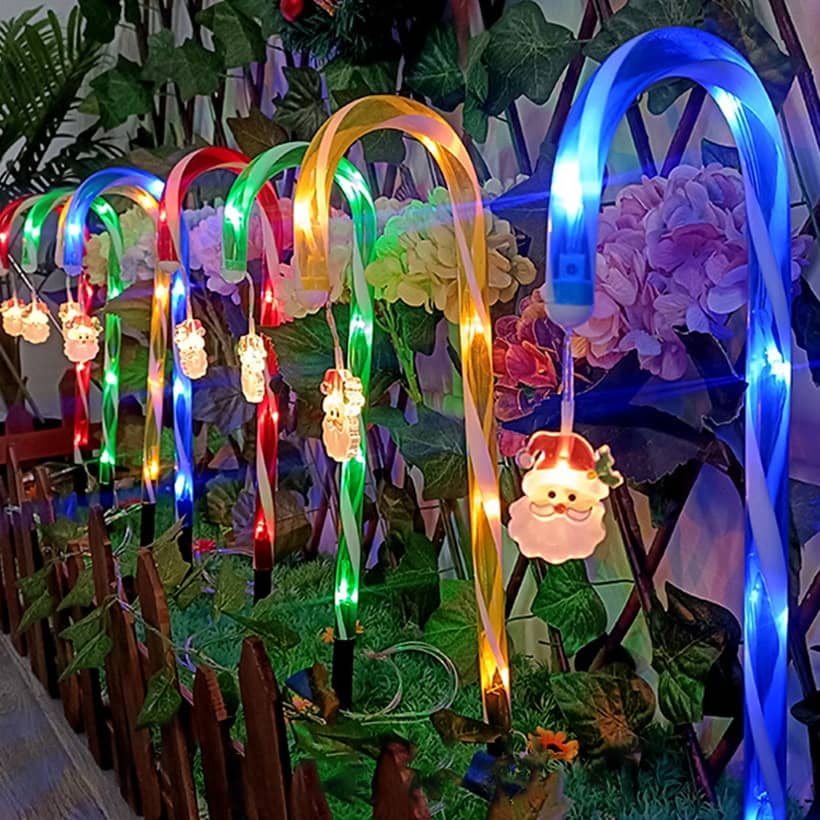 ソーラーライト クリスマス 杖 傘柄キャンディ 8本 48cm 埋め込み式 IP44防水 ソーラー充電式 ろうそく..