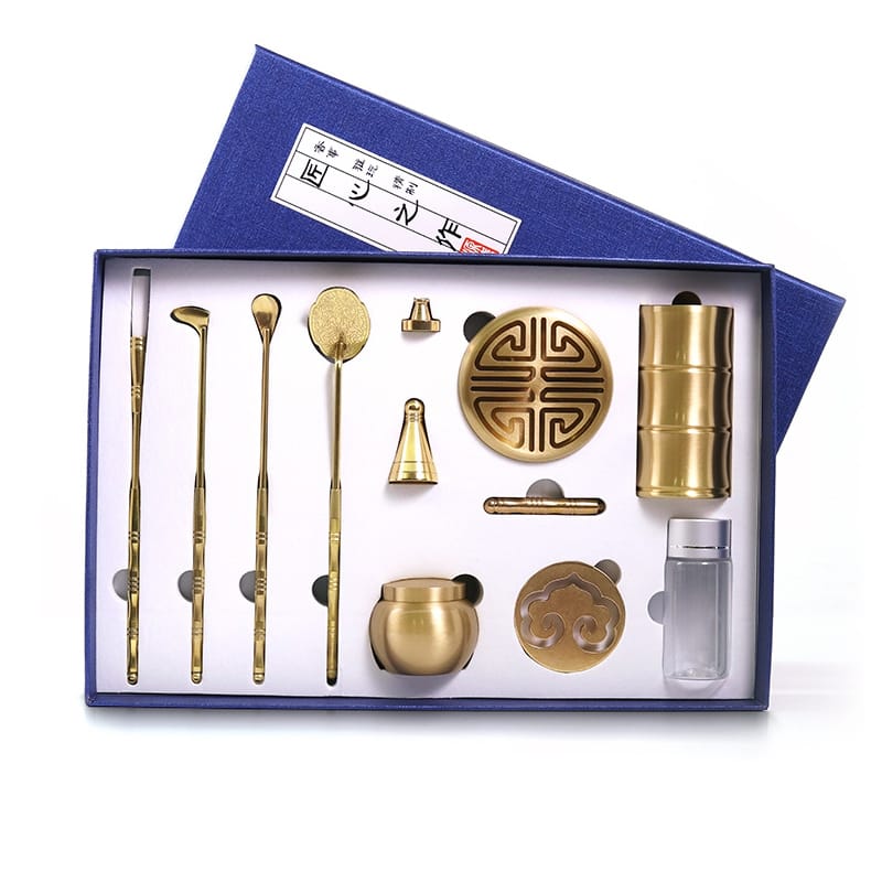 11点セット 香道具 火道具 真鍮製 卓上 DIY 逆流香 円錐形型 スプーン シャベル ブラシ 初心者向け ..
