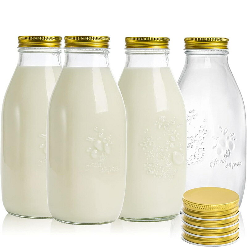 ガラス瓶 32oz 4 個セット ミルクボトル ねじプリンカップ 燕の巣容器 ゼリーカップ ヨーグルト瓶 食品..