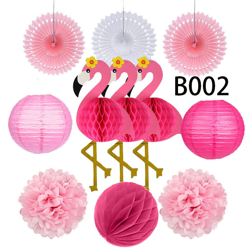 ハワイアン 飾り付け ピンク系 フラミンゴ 紙ちょうちん ハニカムボール ペーパーファン 熱帯の鳥 ペーパーデコレーション 誕生日 夏祭り パーティー装飾 写真...