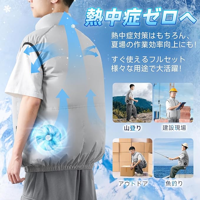 空調作業服 ベスト ファン 20000mAh大容量バッテリー 付き 空調ウェア 作業服 冷却服 3D循環送風 3段階風量調節可 軽量 通気 S-2XL サイズ 最大24時間送風 UVカット PSE認証済 熱中症予防 猛暑対策 男女兼用 サイズS-2XL